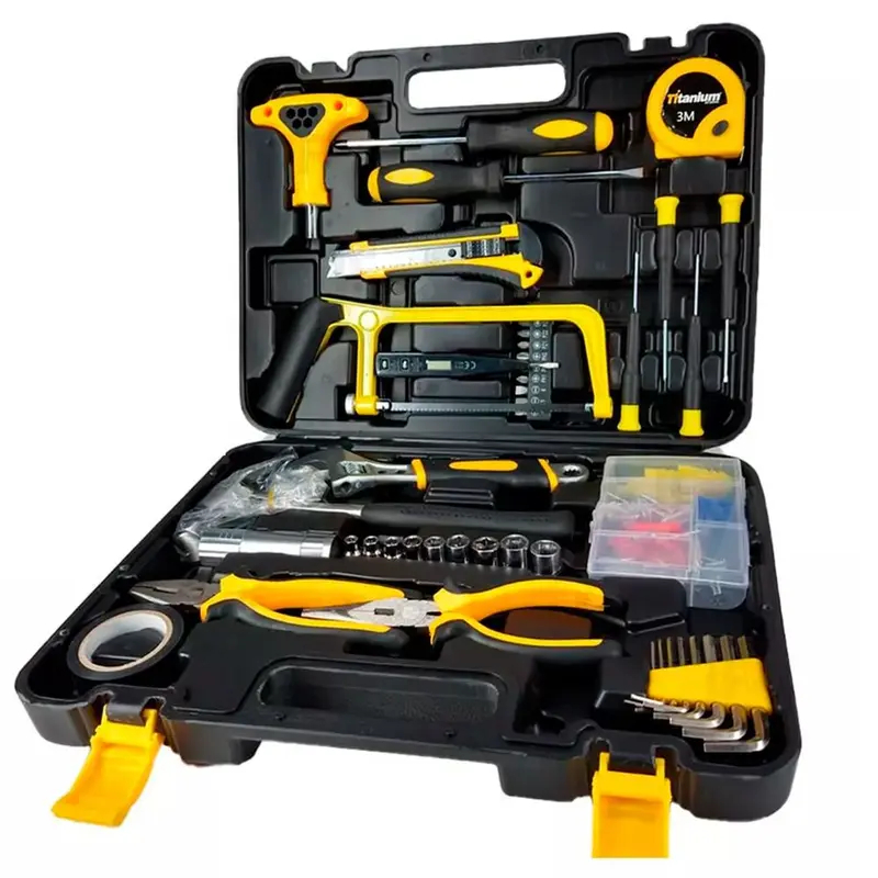 Kit Jogo Ferramentas 134 Pçs Cr-V Trena Martelo Soquetes Fenda Philips Alicates Multiuso TITANIUM