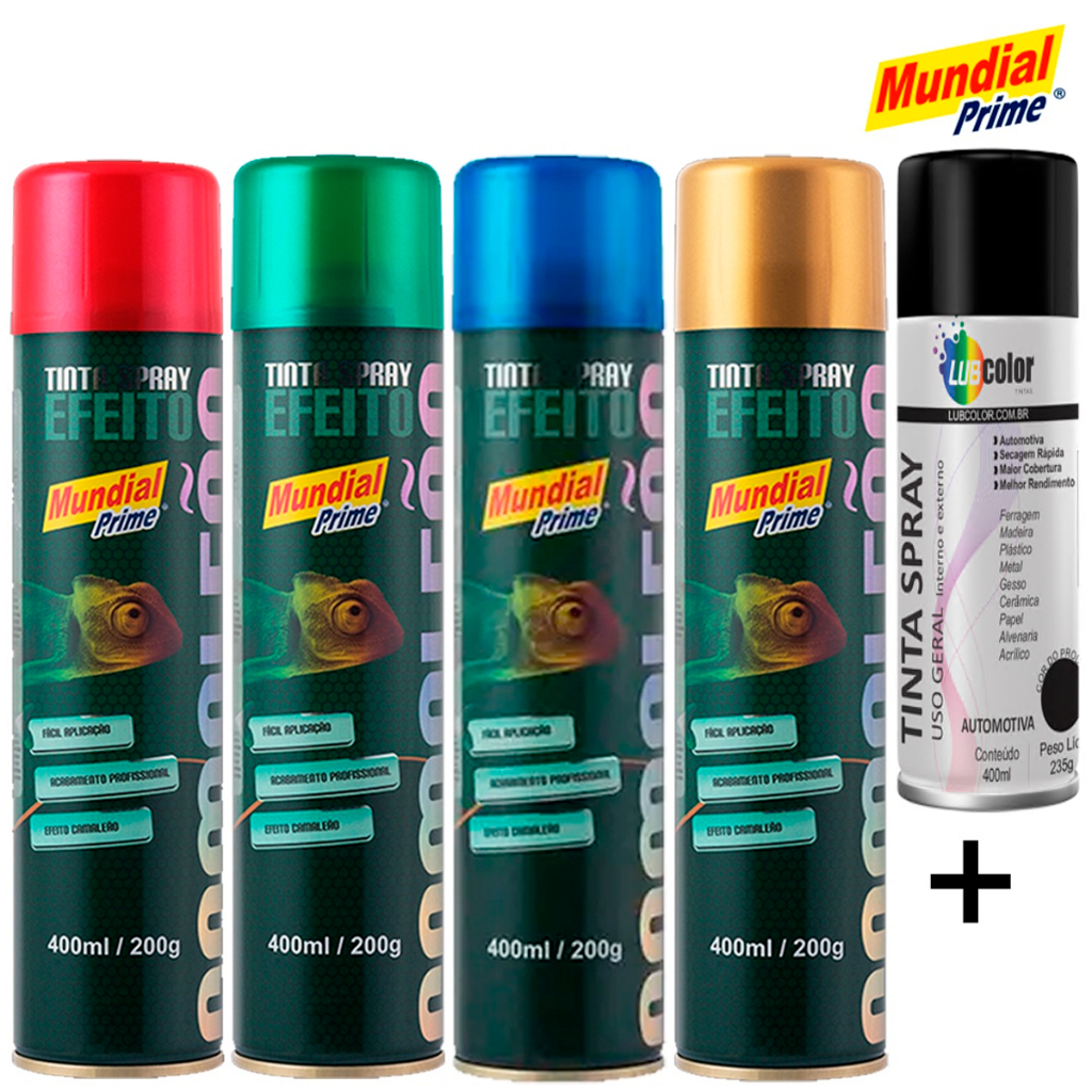Kit Tinta Spray Efeito Camaleão + Preto Fosco Para Fundo Bike Plástico Metal Isopor Multiuso em Oferta na Shopee