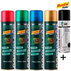 Kit Tinta Spray Efeito Camaleão + Preto Fosco Para Fundo Bike Plástico Metal Isopor Multiuso