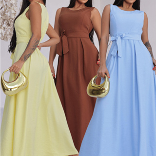 Vestido Feminino Longo Sem Mangas Com Amarração na Frente Rodado Festa Tendencia em Oferta na Shopee