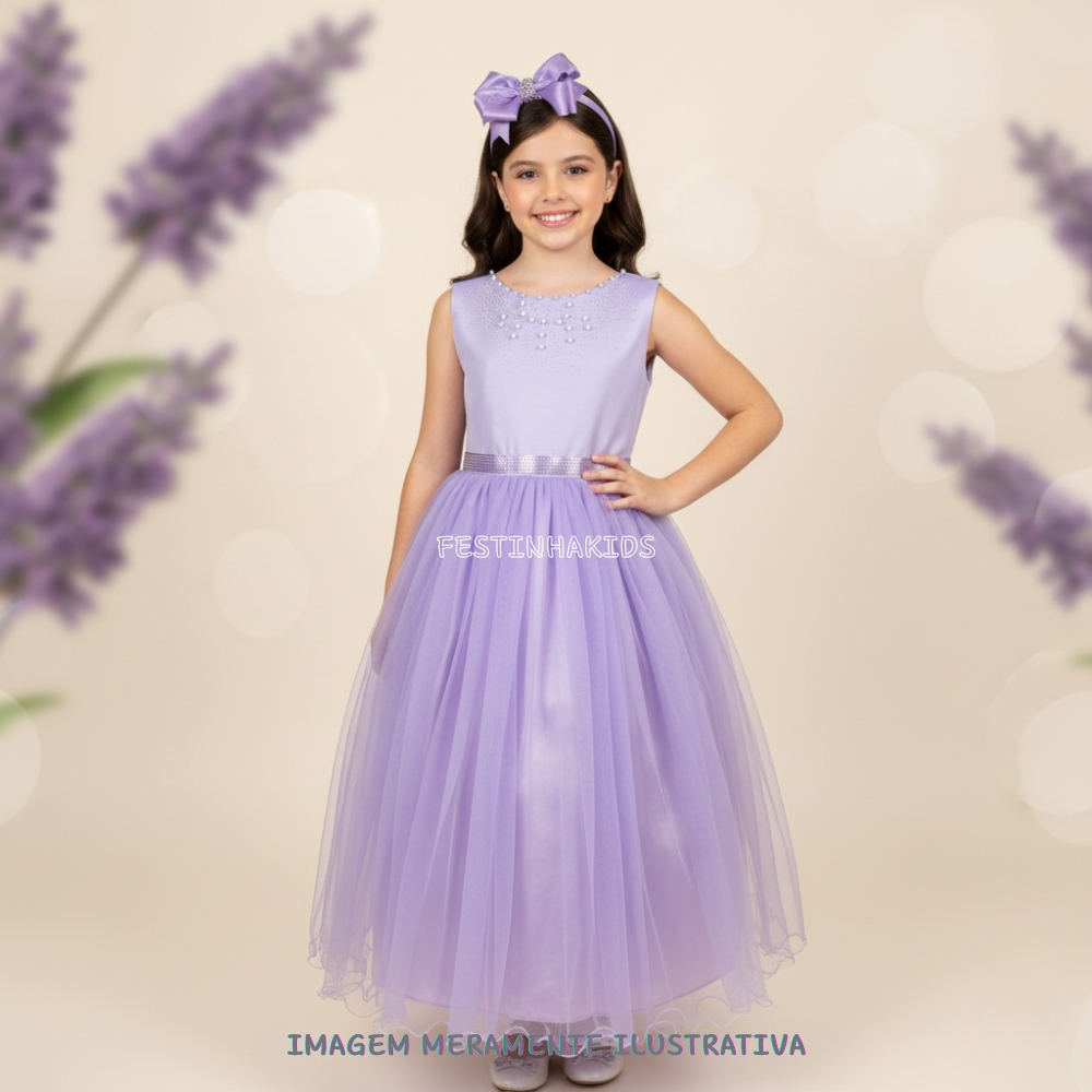 Vestido Infantil Longo Lilás Festa Daminha Formatura Regata Enjoy (1 a 16)