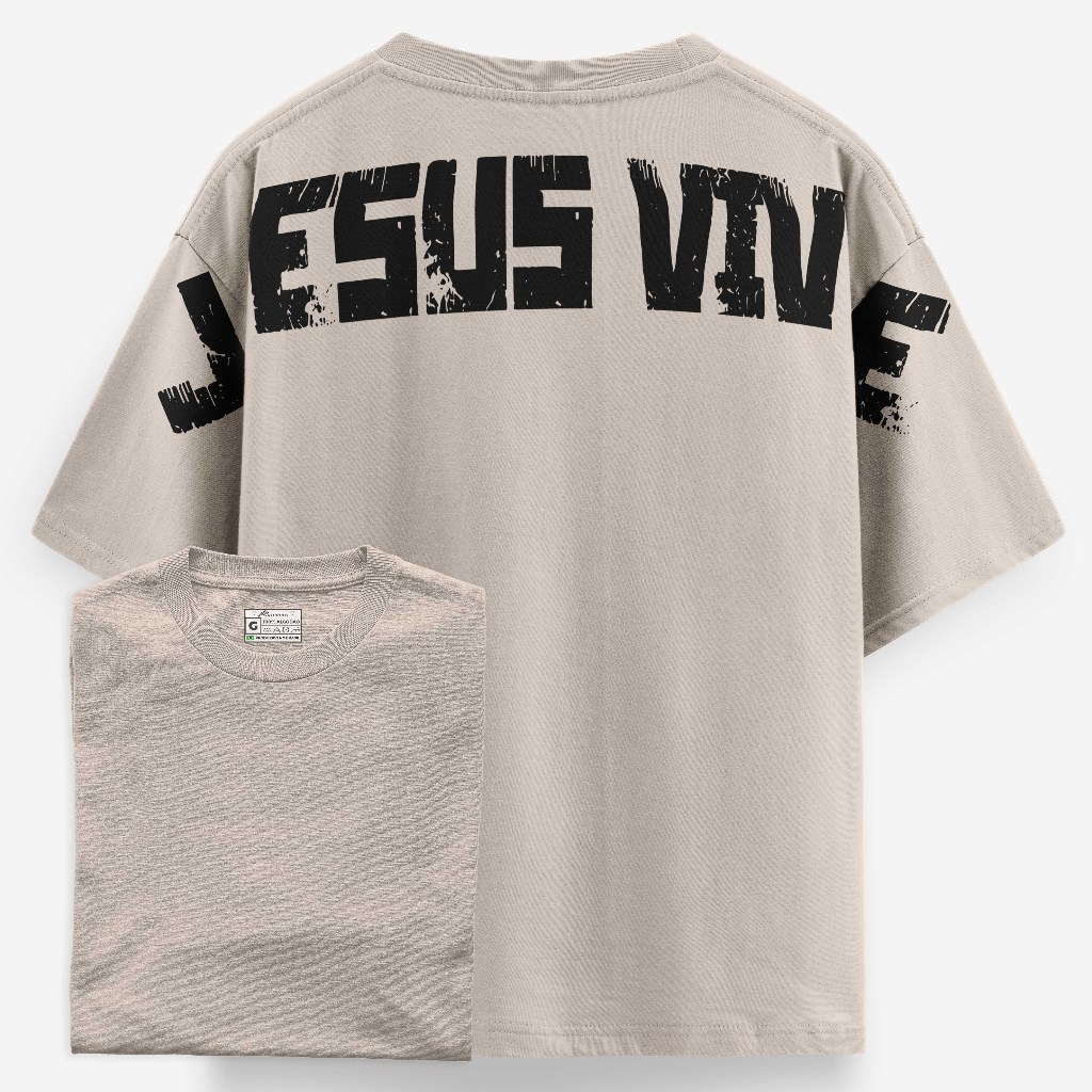 Camiseta Oversized Cristã Evangelica Gospel Estampa Jesus Vive Exclusiva