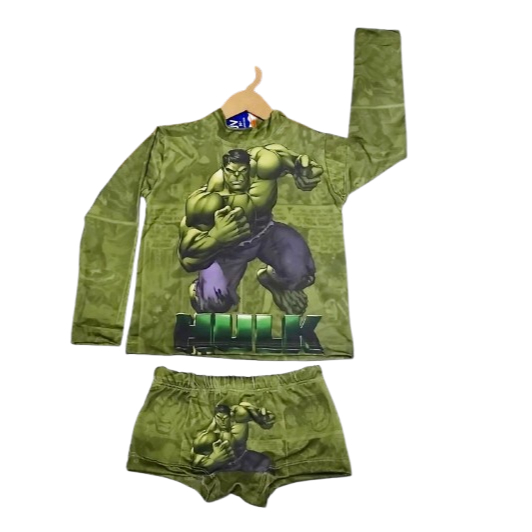 Conjunto Infantil Camisa Sunga verão Proteção Solar Uv FPU50+ Infantil Hulk