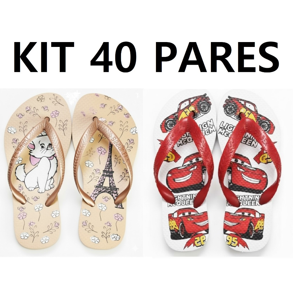 40 PARES CHINELO INFANTIL FEMININO MASCULINOPESONAGENS DIVERSOS PARA REVENDA CH9 TUCLELE OFERTA em Oferta na Shopee