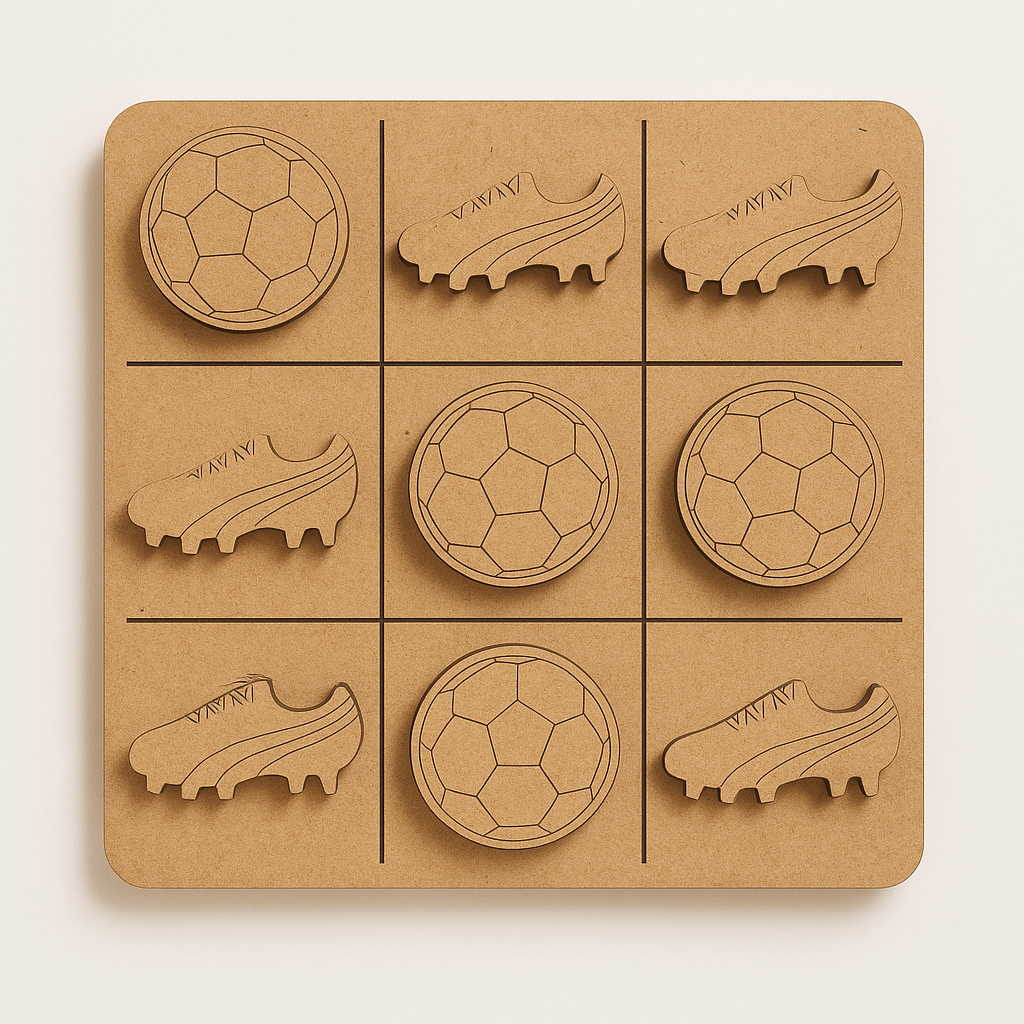 Jogo da Velha MDF Tema Esporte – Peças Bola e Chuteira, Artesanal