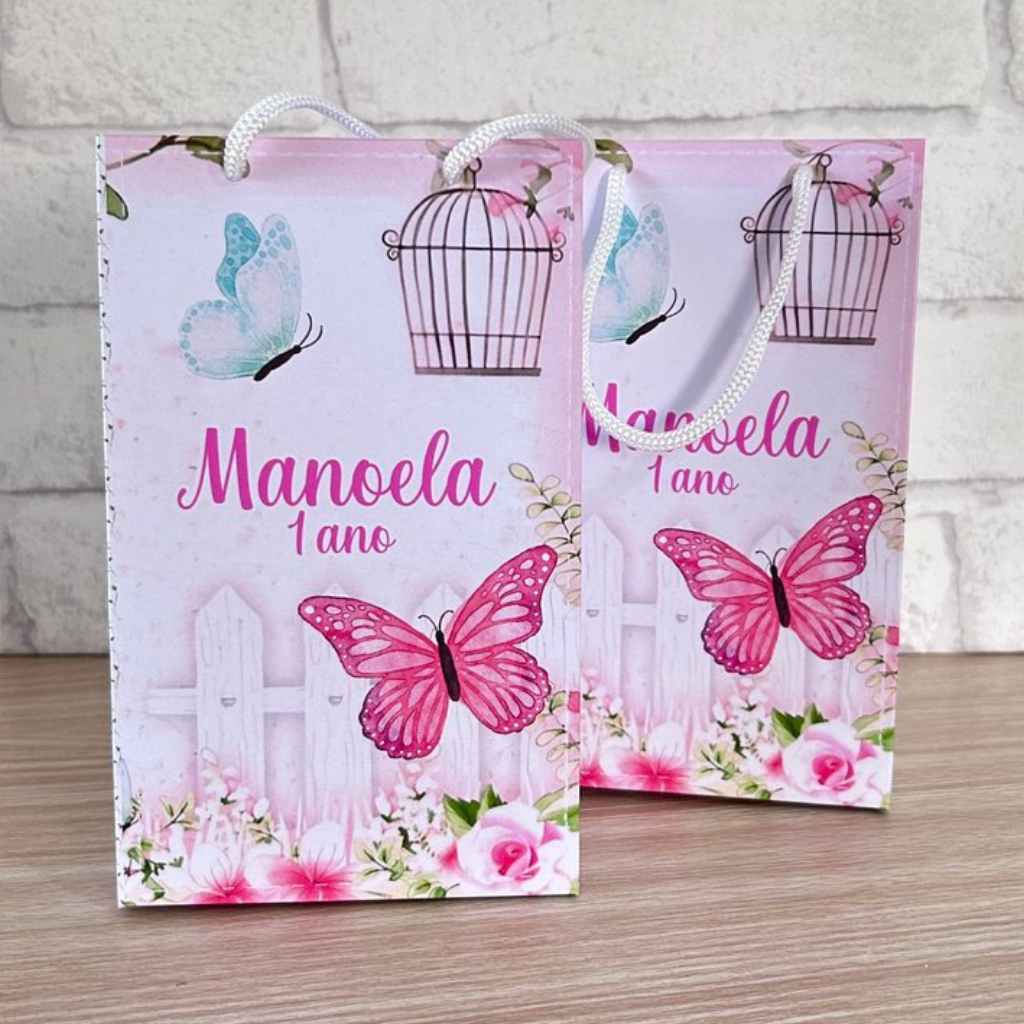 Sacolinha Jardim Encantado de Borboletas-Personalizada para festa-PEGUE E MONTE