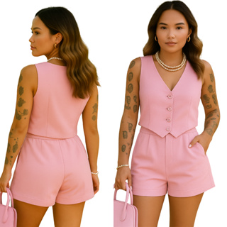 CONJUNTO GIOVANA  MODERNO E VERSÁTIL EM SHORTS E COLETE TENDENCIA PRIMAVERA VERÃO 2026 em Oferta na Shopee