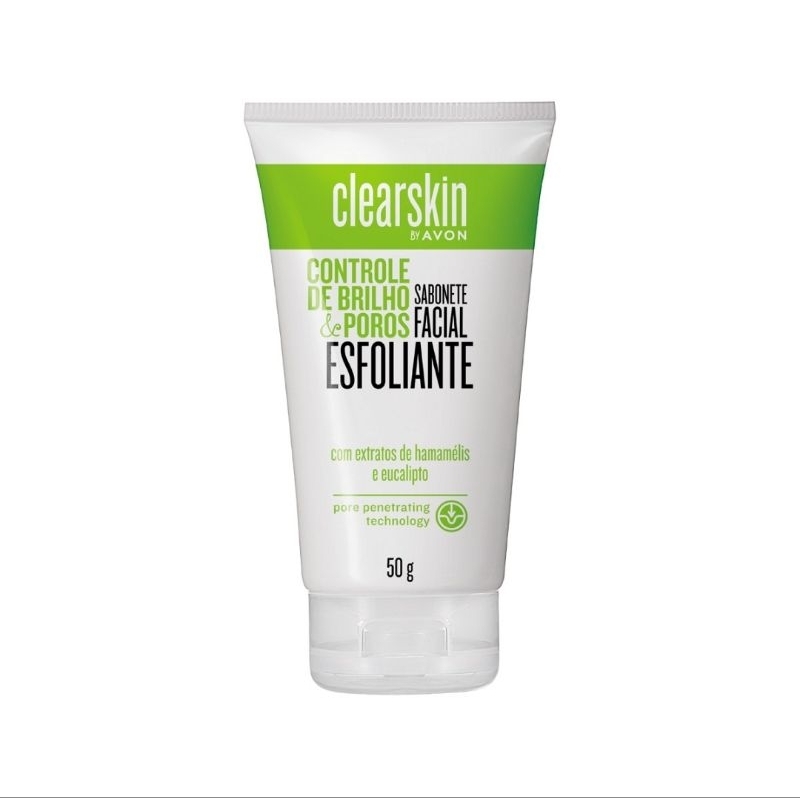 Sabonete facial esfoliante controle de oleosidade e poros obstruídos Clearskin Avon 50g em Oferta na Shopee