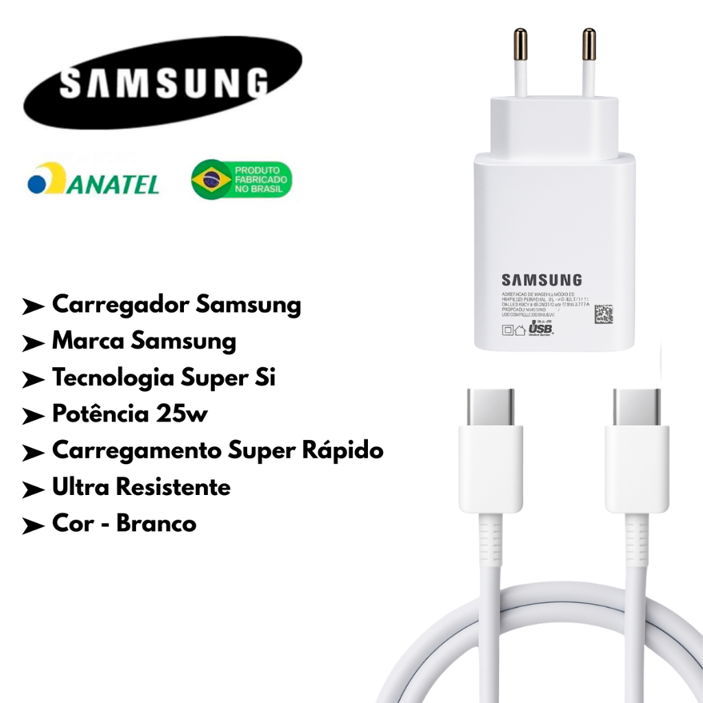 Detalhes do Carregador Samsung Turbo Branco 45W  Book 360 Pro  Book 2 360 - Book 2 Pro Book 3 360 - Book 3 Pro Book 4 360 Book 4 Pro