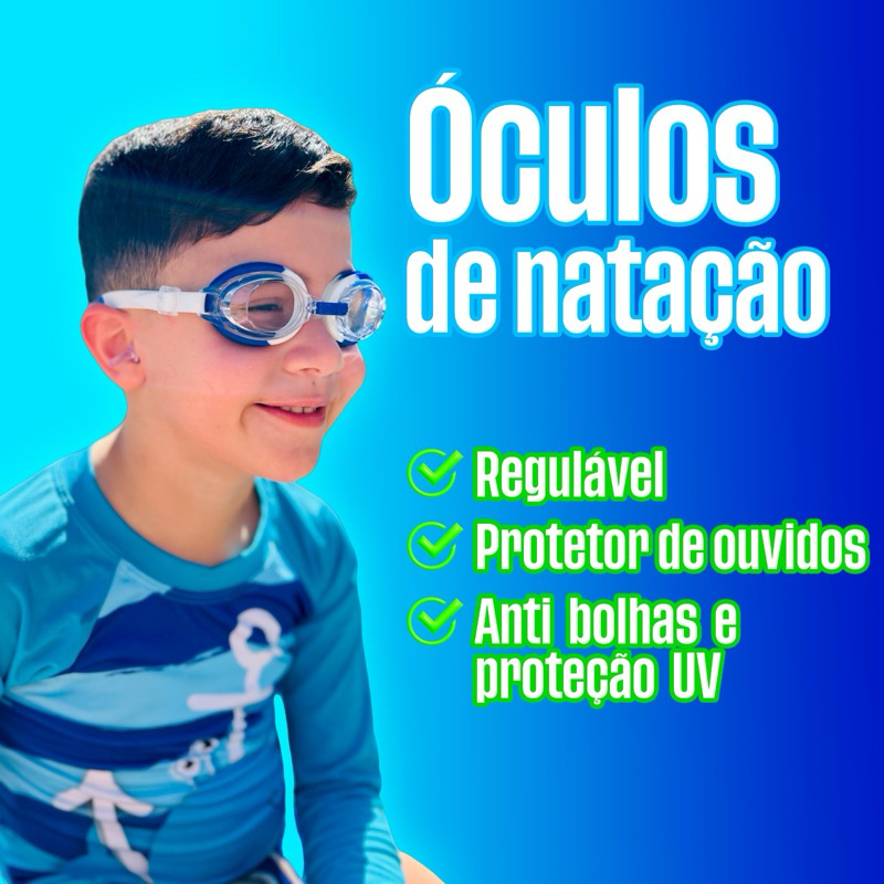 Oculos Natacao Infantil Kit Speedo Arena Profissional com protetor ouvidos. com proteção na lentes UV.