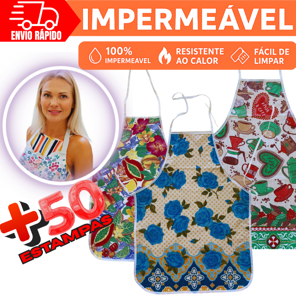 Avental Impermeável De Cozinha Estampado Térmico Resistente ao Calor A prova De Água Fácil Limpeza