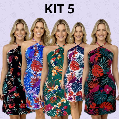 Kit com 5 Vestidos Feminino Liganete Leve • Não Amassa • Caimento Perfeito • Estampas Variadas