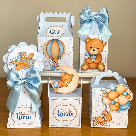 KIT CAIXINHAS Ursinho Chá de bebê fraldas  Lembrancinha Aniversário Caixinha Personalizadas