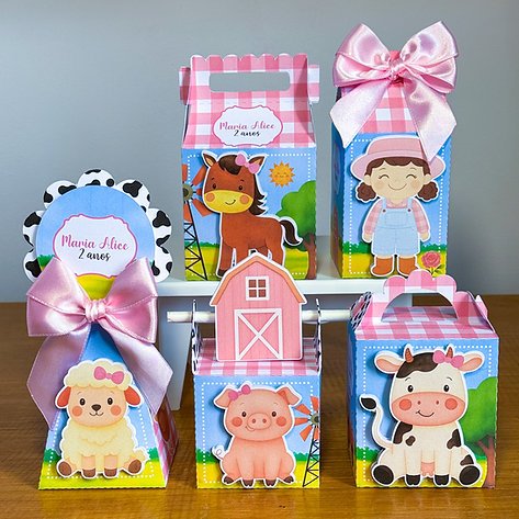 KIT FESTA Fazendinha menina Personalizado Lembrancinhas Aniversário Caixinha Personalizadas