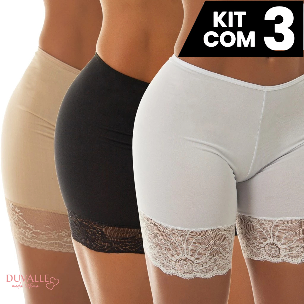 Kit 3 Short Anagua Plus Size Segunda Pele Feminino Com Renda Não Marca Usar De Baixo De Roupas