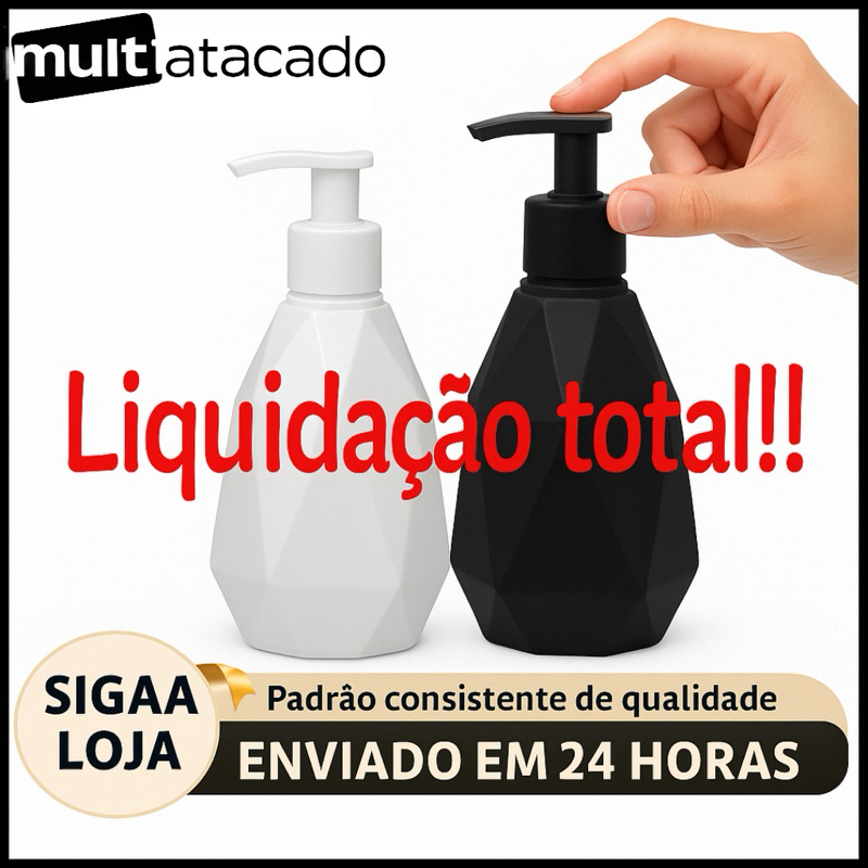2 ou 1 SABONETEIRA DIAMANTE PRETA PLASTICO DECORATIVA BANHEIRO 500ML