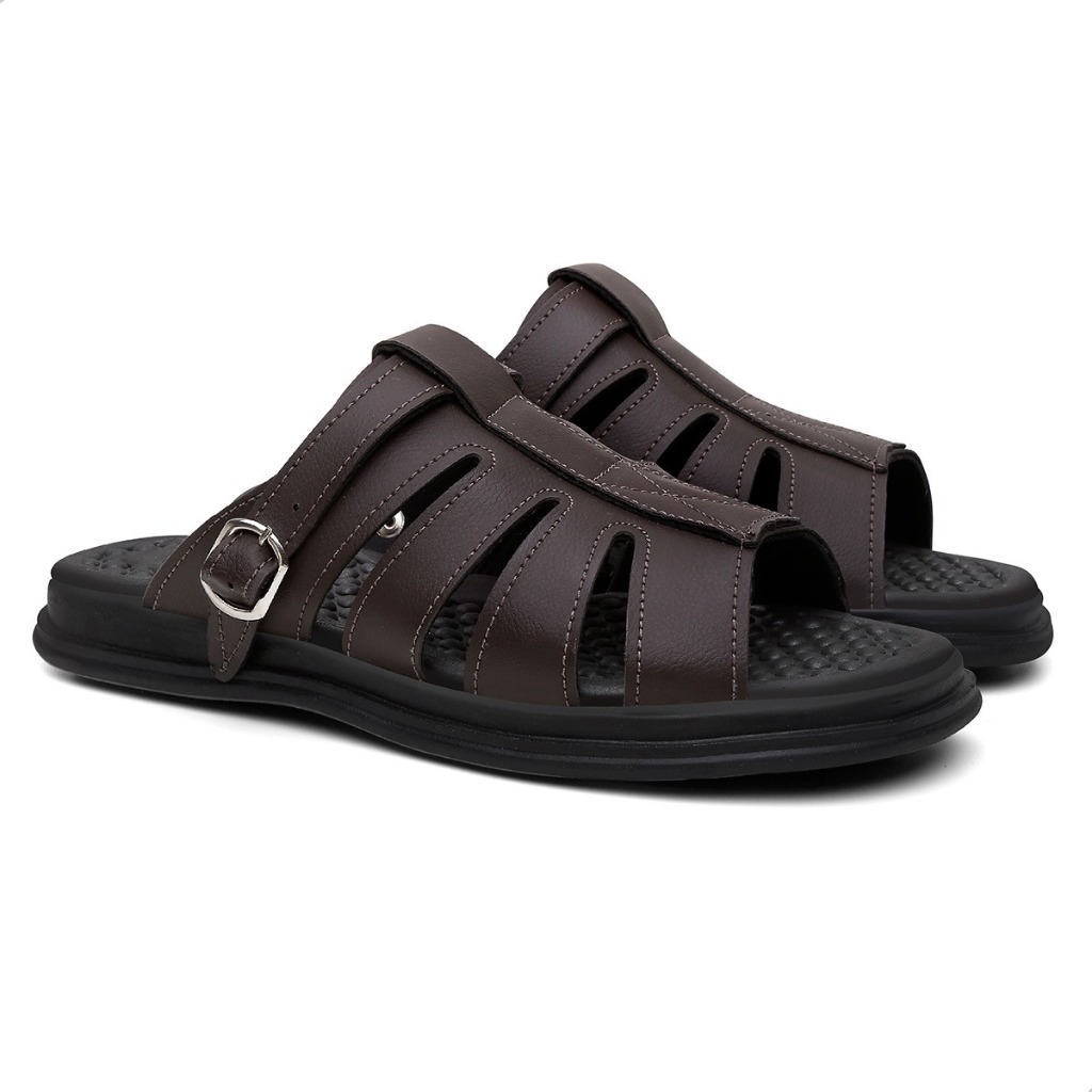 Sandália Em Couro Masculina Sandália Franciscana Ortopédica Alça Giratória