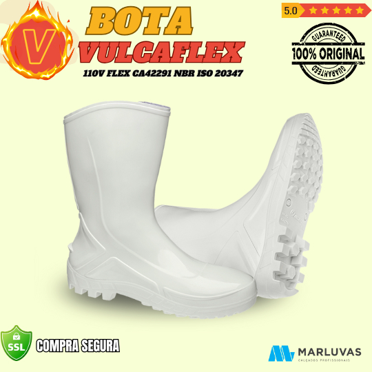 BOTA MARLUVAS  BOTINA BRANCA OU PRETA CANO MÉDIO VULCAFLEX 110VFLEXF-PR 42291 NBR ISO 20347