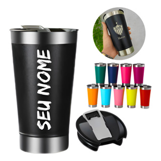 Copo Térmico personalizado com seu NOME, LOGO,DESENHO,TIME do seu coração com tampa e abridor 473ml em Oferta na Shopee
