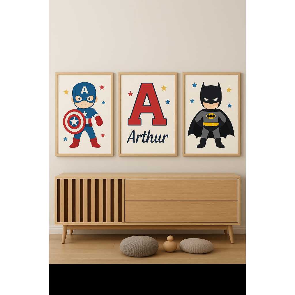 Quadro decorativo super heróis menino criança quarto em Oferta na Shopee