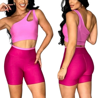 Conjunto Fitness Feminino Bicolor Short Top Bojo Removível Academia em Oferta na Shopee