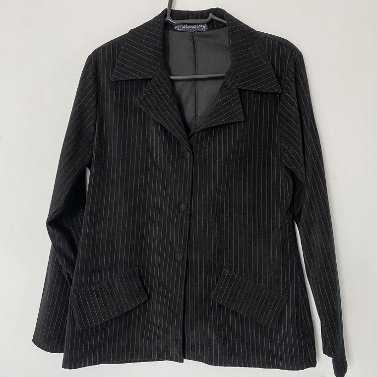 Blazer Preto Risca de Giz Office Girl Boss Alfaiataria | TAM G