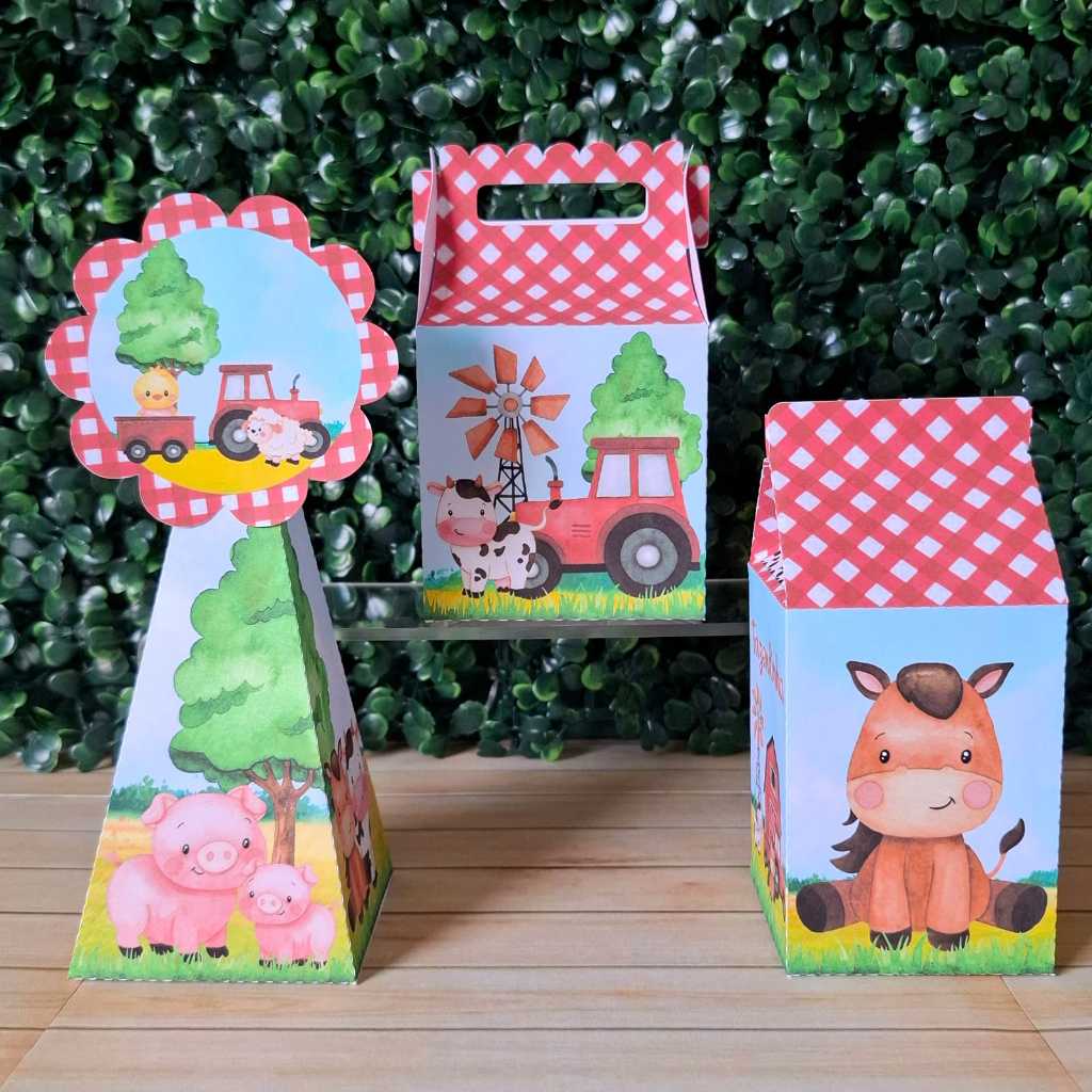 Kit  Festa Personalizado  Fazendinha Vermelha  Caixinhas para Festa Infantil