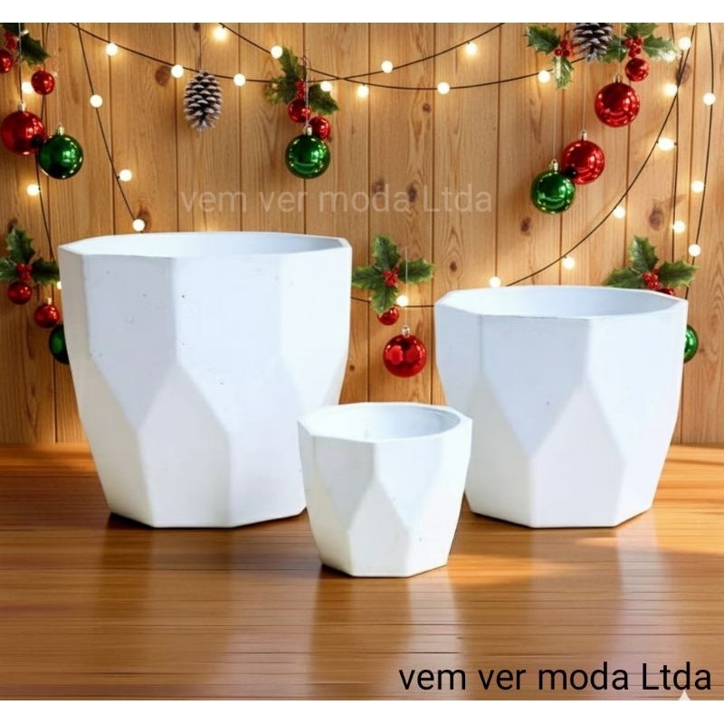 kit 3 Vasos Plantas Decorativos Cachepot Facetado plástico com Caixa em Oferta na Shopee