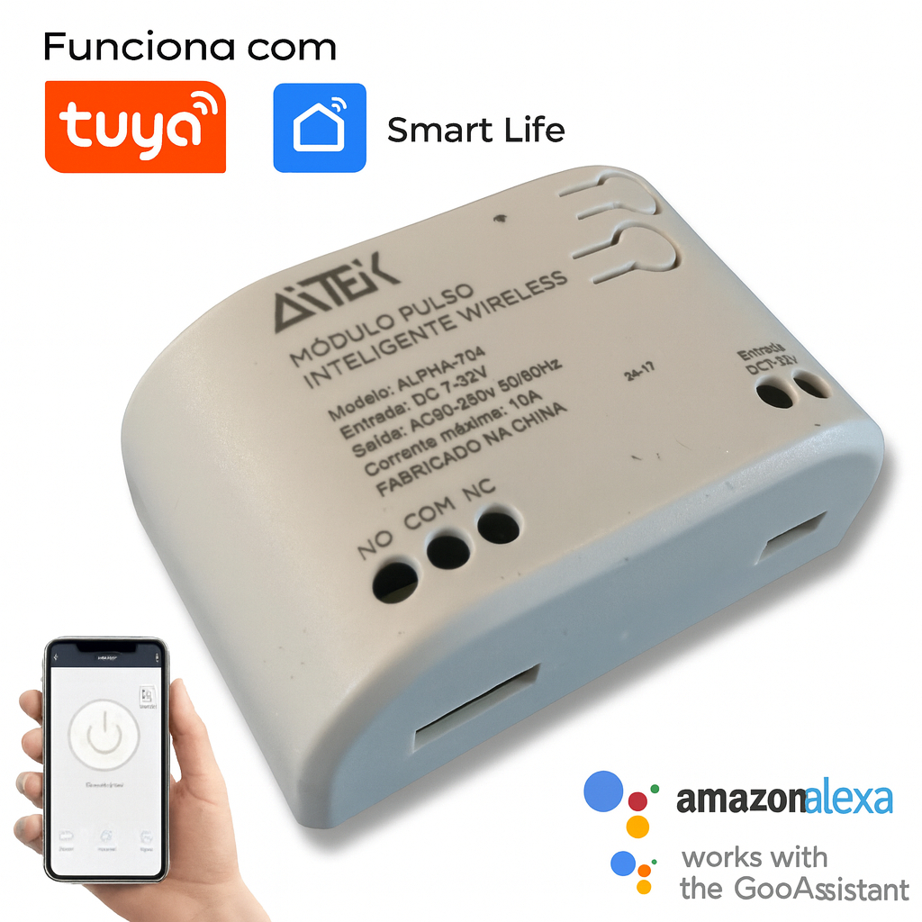 Módulo Rele Wi-Fi Interruptor Inteligente ALPHA-704 Aitek App Tuya Portão Eletrônico Alexa Google em Oferta na Shopee