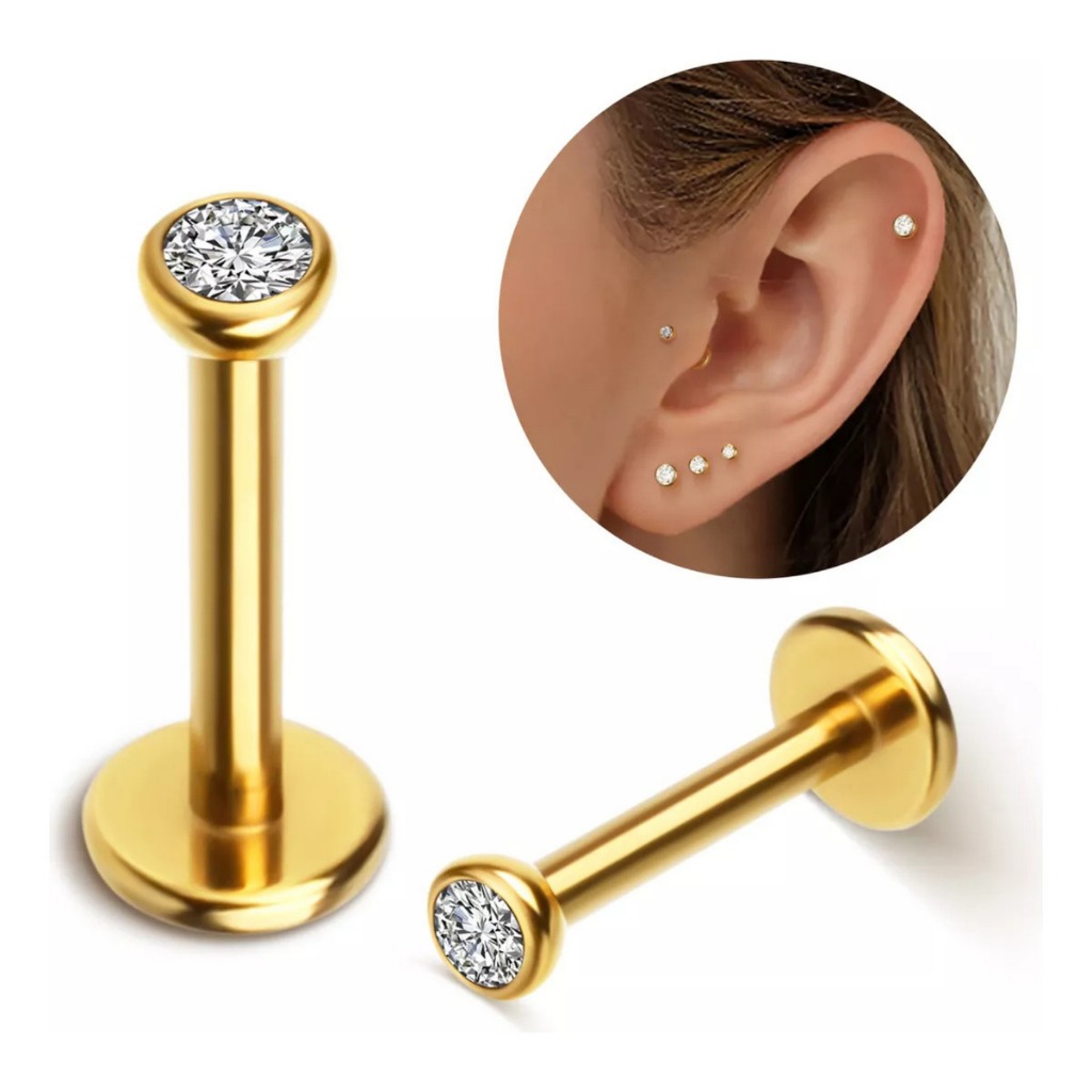 KIT 2 Piercing Titânio Ponto Luz Zircônia Helix Conch Labret Pvd 100% Titânio em Oferta na Shopee