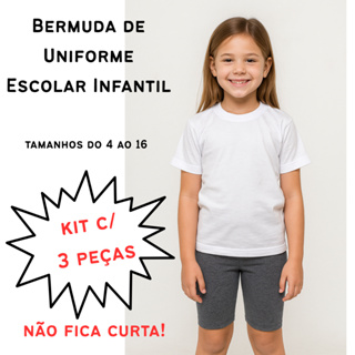 Kit c/3 Shorts Bermuda escolar infantil e juvenil  do 4 ao 16 suplex costura reforçada e cós alto em Oferta na Shopee