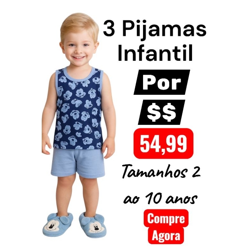 Pijama Verão Infantil Regata Menino Menina Malha 100% Algodão Tam 2 a 10 Anos