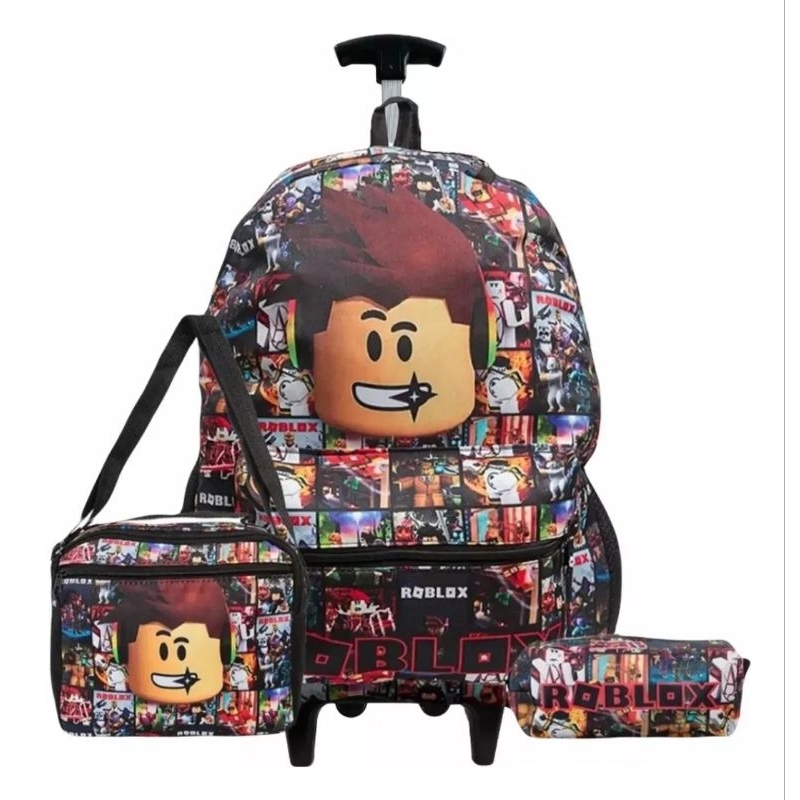 Kit Mochila Escolar Roblox Marron com rodinhas lancheira térmica+estojo em Oferta na Shopee