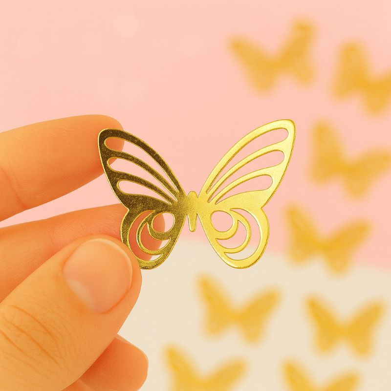 ENVIO RÁPIDO 🦋 Borboletas 4cm Lamicote Dourado ✨ Aplique para Lembrancinhas, Tubetes e Caixinhas!