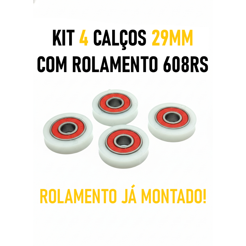KIT 4 Rolamentos 608 + Calço 29mm Ventilador Substitui Bucha