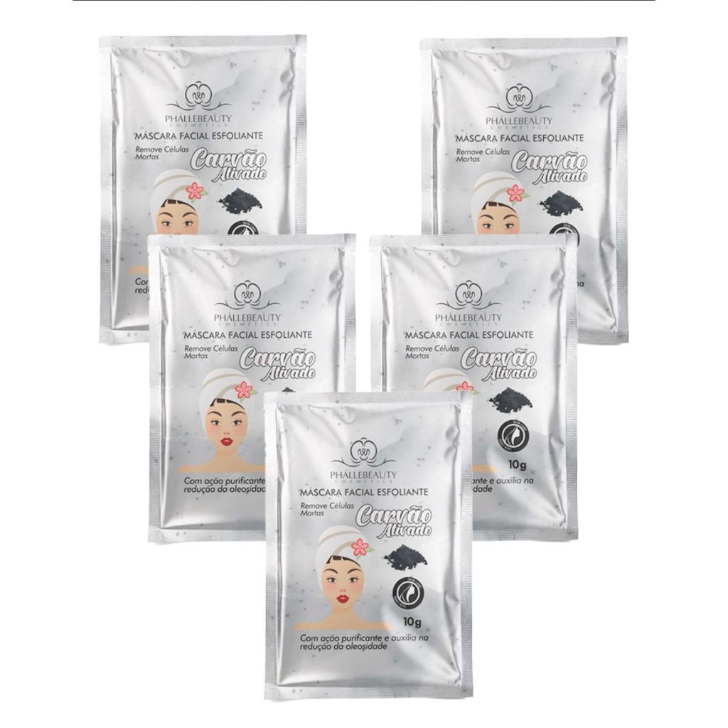 Kit Máscara Esfoliante de Carvão Ativado Phallebeauty 10gr em sachê