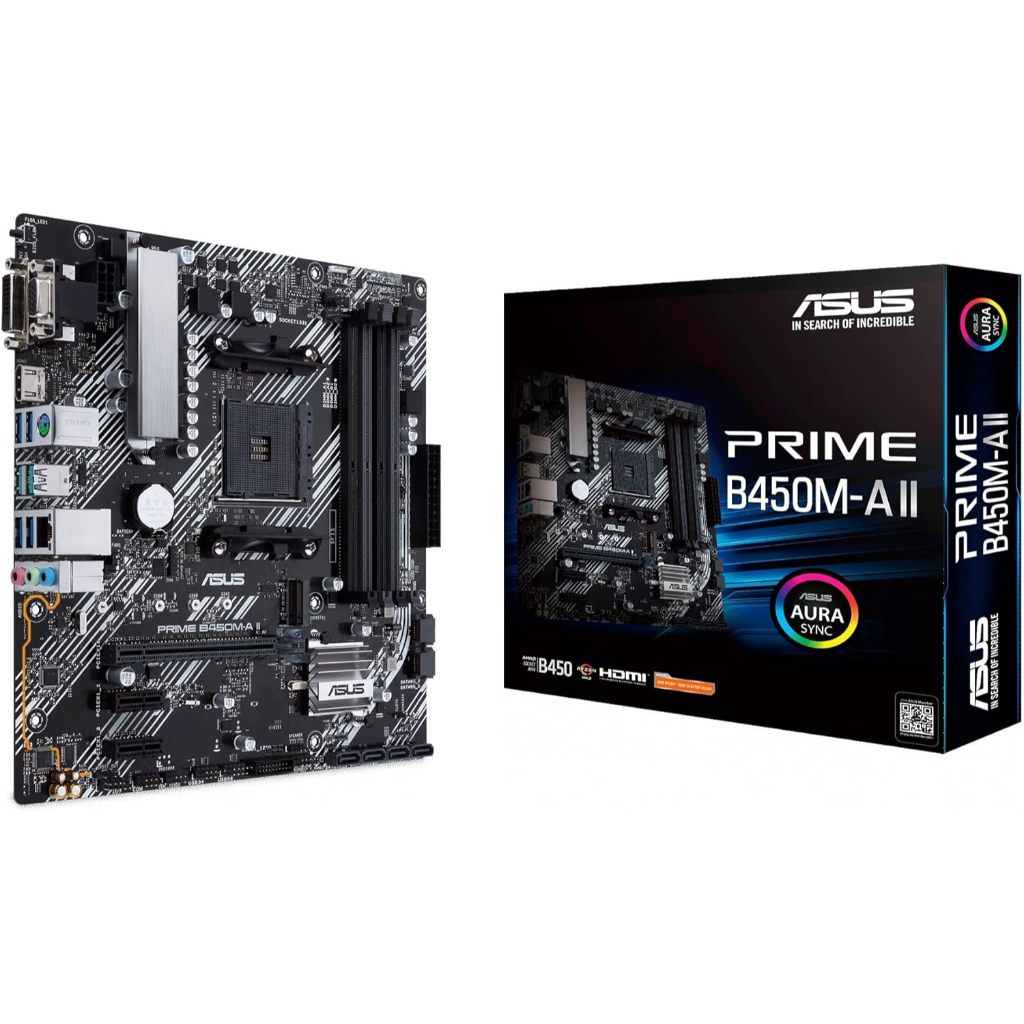 ASUS PRIME B450M-A II AMD B450 (Ryzen AM4) Micro ATX Placa-mãe Compatível com M.2 Compatível com HDMI/DVI-D/D-Sub SATA 6
