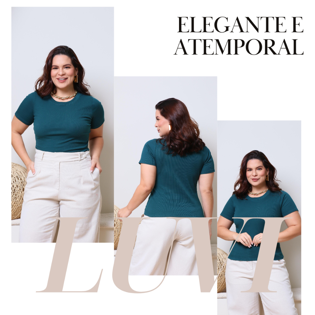 Blusa Feminina Básica Canelada Tecido Premium Estilosa Elegante