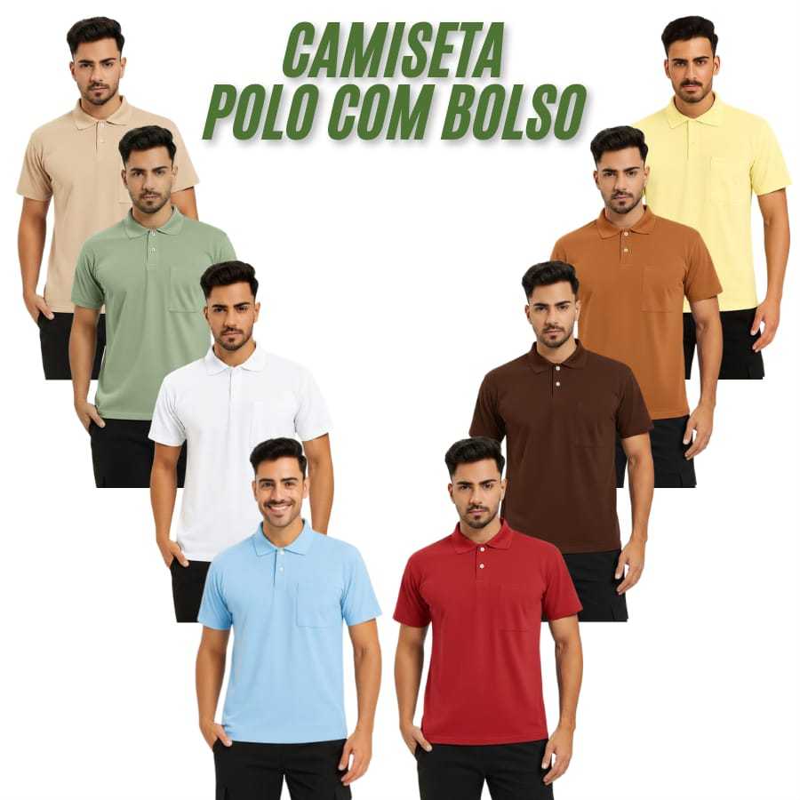 Camisa Masculina Gola Polo Com Bolso  Lisa 100%  Algodão Verão Básica em Oferta na Shopee