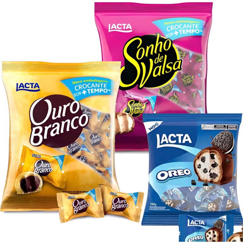 Kit 2 Bombom de 1kg Ouro Branco +sonho De Valsa-lacta + Bombom Chocolate Oreo Pacote Lacta 540g