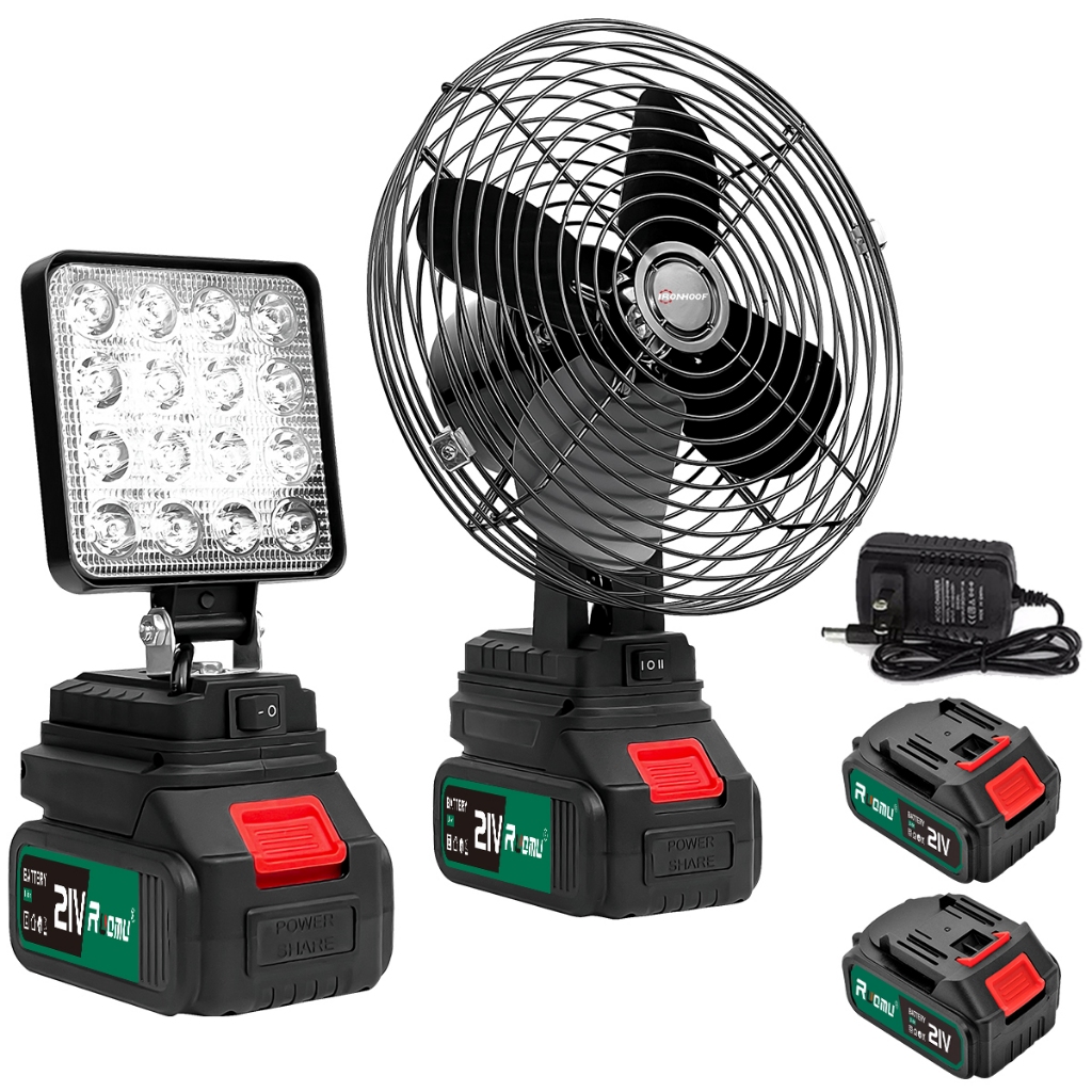 Kit Ventilador De Mesa Portatil 8'' + Lanterna De Trabalho Portatil 4'' 2 Baterias em Oferta na Shopee
