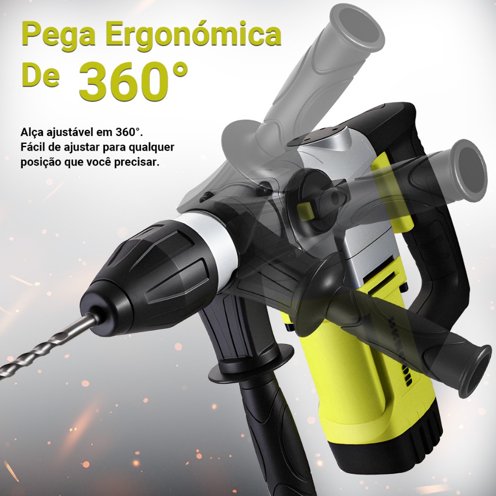 Martelete Rompedor Perfurador Elétrico Martelo Rotativo Furadeira Impacto Com Controle de Vibração E Acessorios Desoon