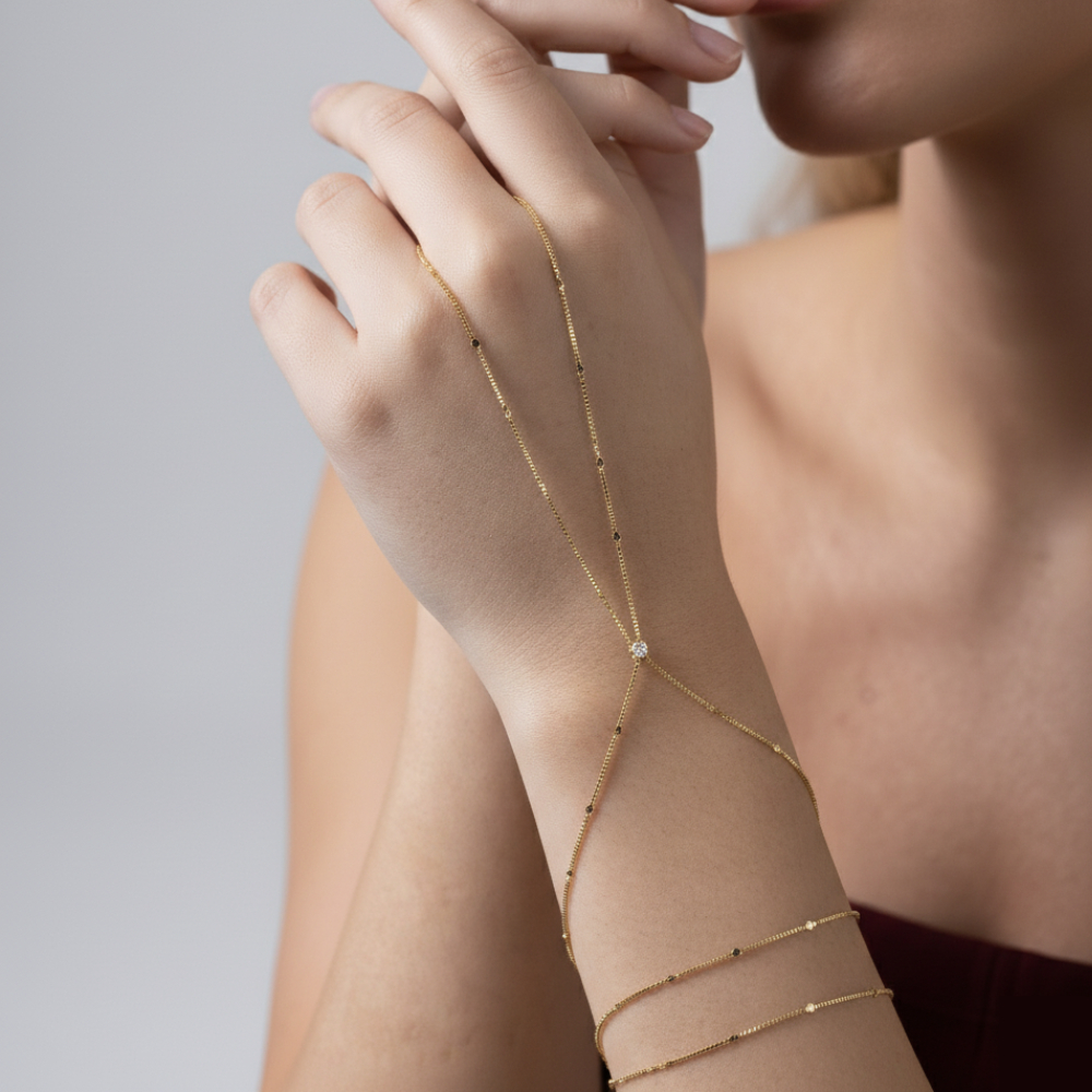 Pulseira de Mão HandChain/BodyChain com Banho de Ouro 18k em Oferta na Shopee