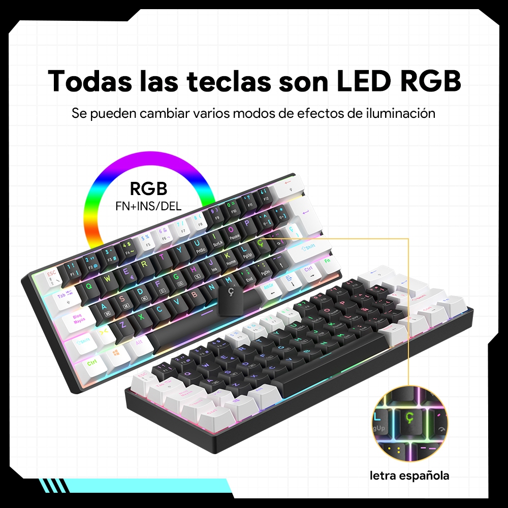 ZIFRIEND TK61 Teclado Mecânico 60% Gamer Switch Brown Red Com Fio RGB LED Mini Compacto ABNT2 Win/Mac Hot Swap