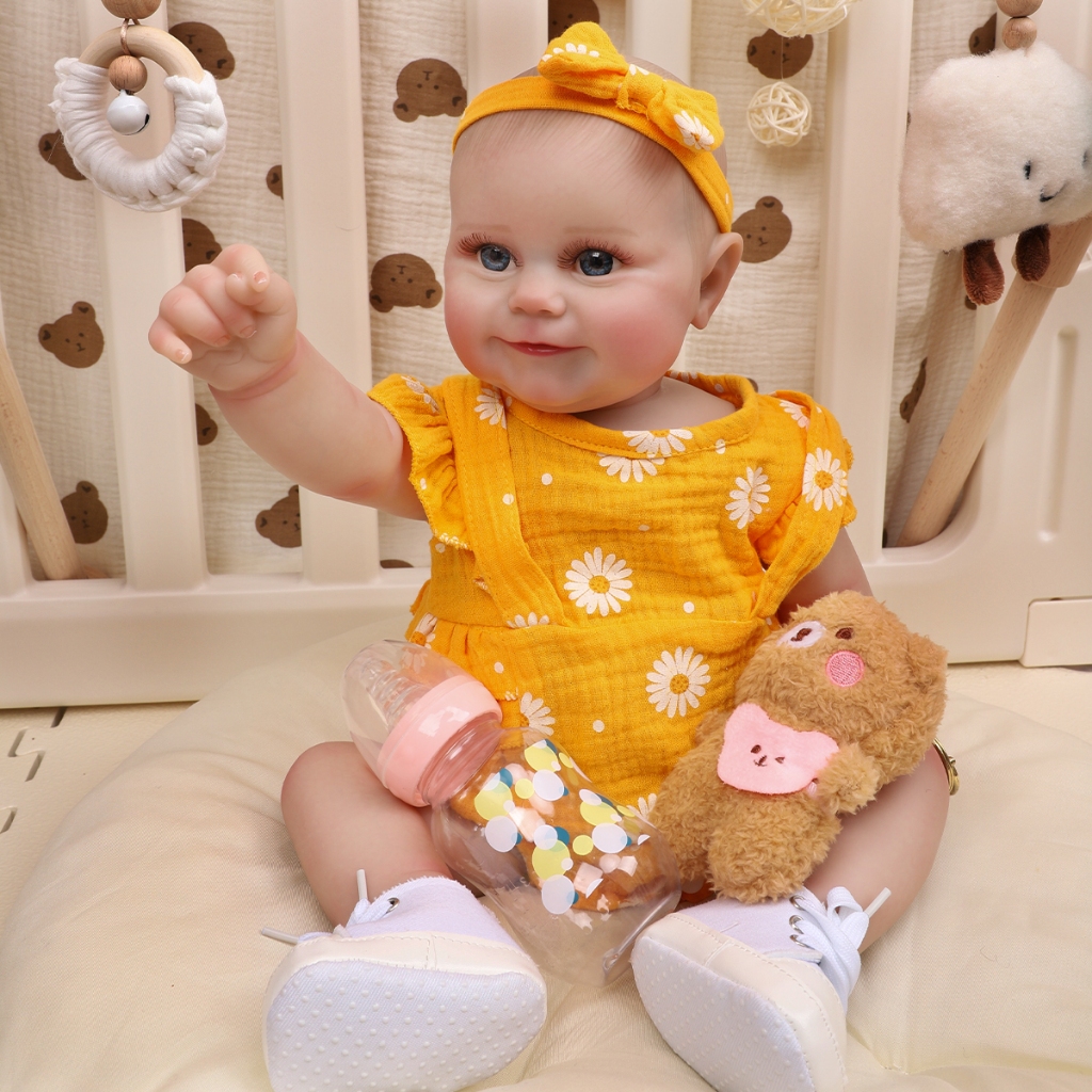 Bebê Reborn Boneca Silicone 48cm Maddie Ohlo Azul Banho Brastoy