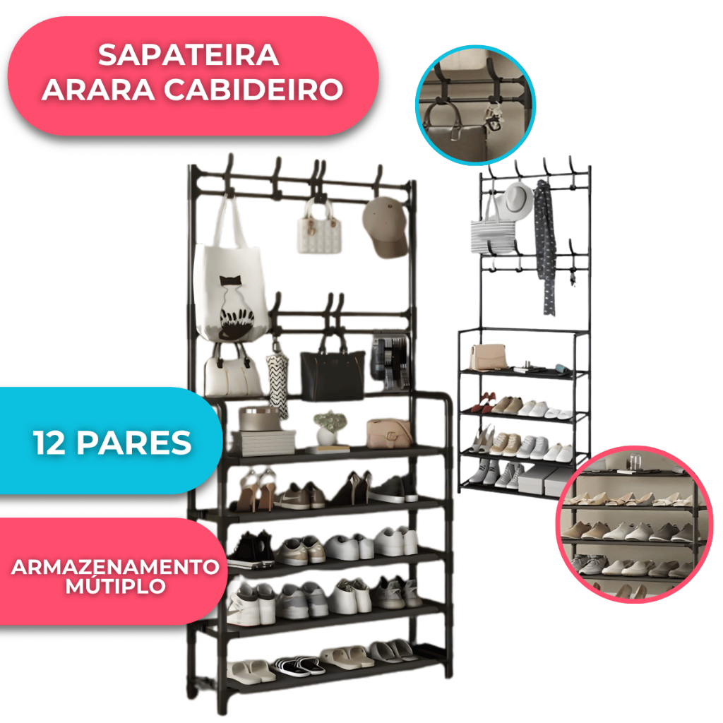Sapateira Arara Cabideira Com Ganchos Chapéu Bone Sapatos 12 Pares Organizador Roupas Rack Tippi em Oferta na Shopee