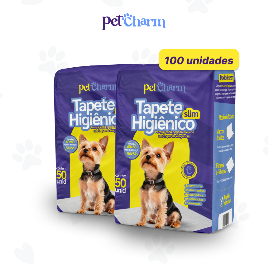 Kit Tapete Higiênico 10 até 100 unidades PetCharm Slim  -Tamanho 50cm x 60cm Para Cachorros