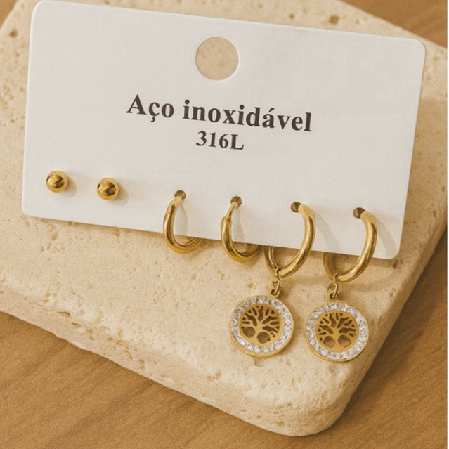 Kit brinco em AÇO INOXIDÁVEL ✨ em Oferta na Shopee