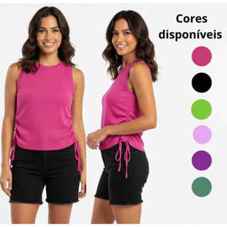 Cropped Canelado Tendência | Blusa Regata com Cordinha Lateral Ajuste Franzido/Perfeita para o verão em Oferta na Shopee