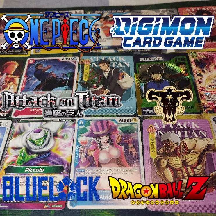 Lote de Cartas de Anime Originais - One Piece, Digimon, Black Clover, Attack on Titan, Dragon Ball e Blue Lock